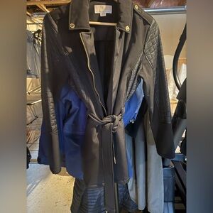 MICHAEL Michael Kors Black Quilted Trench Coat with Gold Accents